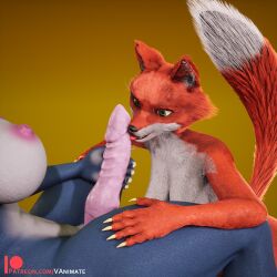 anthro bad_dragon breasts canid canine dragon female feral fox foxy_(disambiguation) futanari game_(disambiguation) herm hi_res intersex intersex/female kairi licking mammal tongue tongue_out vanimate vanimateapp