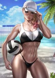 1girls abs absurd_res absurdres bare_arms bare_skin bare_thighs baseball_cap beach big_breasts black_clothing black_panties black_thong black_underwear blonde_hair blue_eyes breasts busty child_bearing_hips clothed clothed_female clothing dandon_fuga dyed_hair eyebrow_piercing female female_focus female_only fit fit_female girl_abs girly_abs gwen_stacy hat hat_tip high_resolution highres hips holding_ball large_breasts large_filesize looking_at_viewer marvel marvel_comics medium_hair navel palm_tree panties piercing piercings pink_hair sand shoulder_length_hair solo solo_female solo_focus spider-gwen spider-man_(series) spider_web_print standing stomach superheroine tank_top thick_thighs thighs thong tipping_hat toned toned_arms toned_body toned_female toned_stomach tree tropical two_tone_clothing two_tone_clothing_(blackandwhite) underwear very_high_resolution volleyball volleyball_(ball) volleyball_net white_clothing white_hat white_tank_top