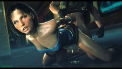 1boy 1boy1girl 1girls 3d bottomless bottomless_female bottomless_male brown_hair carlos_oliveira cleavage female_penetrated jill_valentine jill_valentine_(sienna_guillory) male_penetrating male_penetrating_female pounding resident_evil resident_evil_3 sex sex_from_behind short_hair small_breasts tubetop