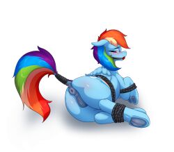 anatomically_correct_pussy anus aquaticvibes ass ball_gag bondage female friendship_is_magic gag hooves multicolored_hair my_little_pony nude pony puffy_anus pussy rainbow_dash_(mlp) raised_tail rope smooth_skin tied_up white_hair