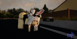 3d ass bent_over blind_eye bunny_girl bunnysuit circle_glasses dialogue half-dressed meevl roblox robloxian self_upload tagme talking_to_viewer white_hair