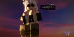 3d annoyed bunny_girl bunnysuit circle_glasses dialogue half-dressed meevl roblox robloxian self_upload tagme talking_to_viewer white_hair