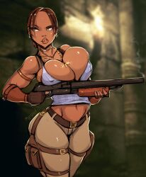 1girls african african_female aleksandrgav big_breasts breasts bursting_breasts busty capcom cleavage dark-skinned_female dark_skin erect_nipples female female_focus female_only hourglass_figure large_breasts lipstick nipple_bulge overflowing_breasts resident_evil resident_evil_5 sheva_alomar solo tagme wide_hips