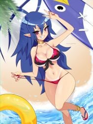 beach bikini bikini_bottom bikini_pull bikini_top breasts darkmoney1 disgaea disgaea_d2 flip_flops laharl laharl-chan large_breasts nippon_ichi_software sandals tan_lines thighs