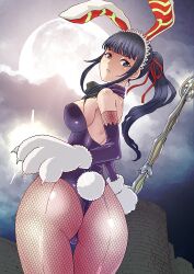 1girls big_ass black_hair bunnysuit fake_animal_ears fishnet_stockings hime_cut narberal_gamma neckwear overlord_(maruyama) paw_gloves ponytail ribbon rurukichi tagme