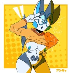 2022 4_fingers absurd_res anthro big_breasts blue_body blue_cheeks blue_eyes blue_fur blue_nipples blue_pupils blue_pussy blue_tongue border bouncing_breasts breasts chiro_(skweekers) clothing crop_top_hoodie curvy_figure cute_fangs dotted_background emolga exclamation_point exposed_breasts featureless_crotch female fingers front_view fur generation_5_pokemon genitals gesture grey_body grey_fur grey_hair hair hand_on_hip heart heart_(marking) hi_res hoodie hourglass_figure looking_down motion_lines nintendo nipples onomatopoeia open_mouth orange_clothing orange_crop_top orange_hoodie orange_topwear pattern_background pie_cut_eyes pokemon pokemon_(species) pose pupils purple_clothing purple_sweater purple_topwear pussy simple_background skweekers solo sound_effects sweater text tongue topwear v_sign video_games white_body white_border white_fur