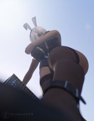 1girls 3d big_breasts bradengts breasts bunny_ears bunnysuit female female_only giantess huge_breasts light-skinned_female light_skin low-angle_view macro nier nier:_automata short_hair solo solo_female white_hair yorha_2b