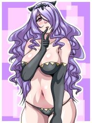 1girls black_panties bra breasts camilla_(fire_emblem) elbow_gloves female female_only fire_emblem fire_emblem_fates gloves hair_over_one_eye horns inabakun00 large_breasts long_hair looking_at_viewer nintendo open_mouth panties pink_eyes purple_hair solo underwear very_long_hair