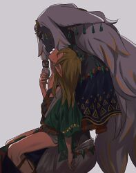 2023 anthro artist_request blonde_hair blush furry link link_(tears_of_the_kingdom) long_hair long_white_hair male_only nintendo rauru_(tears_of_the_kingdom) sitting_on_lap size_difference tears_of_the_kingdom the_legend_of_zelda the_legend_of_zelda:_tears_of_the_kingdom white_background white_hair zonai