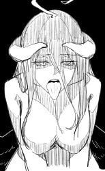 1girls 2022 2d 2d_(artwork) albedo_(overlord) big_breasts black_and_white black_background breasts demon demon_girl female female_only horn horns koma440 looking_at_viewer no_sex non-human not_ai_generated nude overlord_(maruyama) realistic_breast_size sketch slit_pupils solo solo_female succubus tongue tongue_out