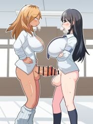 2futas ahe_gao alternate_version_at_source areolae balls balls_expansion big_balls big_breasts black_hair black_socks blonde_hair bottomless breast_size_difference breasts censored clothed clothing cum cum_in_penis cum_in_urethra cum_inside dakkoku_jiro docking duo ejaculation erection eye_contact futa_on_futa futa_only futa_urethral_insertion futanari gyaru human knee_socks kneehighs kneesocks light-skinned_futanari light_skin loose_socks necktie nipples nude orgasm oversized_balls partially_clothed penis rolling_eyes school_uniform schoolgirl sex shirt socks standing sweat testicle_growth tongue tongue_out urethral_insertion urethral_penetration white_socks yellow_eyes