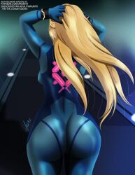 1girls aramyx ass big_ass blonde_hair female fixing_hair from_behind huge_ass huge_butt massive_ass massive_butt metroid nintendo ponytail samus_aran samus_aran skin_tight skintight skintight_bodysuit skintight_suit super_smash_bros. thick_ass thick_thighs zero_suit zero_suit_samus