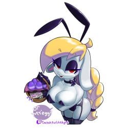 anthro basket blonde_hair braid braided_hair bunny_suit bunnysuit cleavage easter egg garter_belt garter_straps gloves hariet_(mario) mario_(series) minus8 nintendo rabbit red_eyes shortstack super_mario_odyssey tagme text