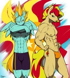 2014 2boys abs anthro anthrofied artist_name athletic athletic_anthro athletic_male biceps bikini bikini_bottom blue_body blue_feathers bottomwear bulge clothed clothing cutie_mark digital_drawing_(artwork) digital_media_(artwork) duo duo_focus equestria_girls equid equine feathered_wings feathers femboy fingers fit fit_male fluffy fluffy_tail friendship_is_magic ftm_crossgender furry genderswap_(ftm) hasbro horn hunk jewelry lightning_dust_(mlp) male male_focus male_only mammal muscular muscular_anthro muscular_male my_little_pony necklace nipples pecs pegasus rule_63 shorts signature skimpy slypon smile string_bikini string_panties sunset_shimmer toned toned_body toned_male toned_stomach topless topless_anthro topless_male twunk undressing unicorn wings