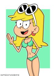 1girls bikini blonde_hair bra eyewear_on_head female female_only happy leni_loud muffinzzstudio panties smile standing sunglasses_on_head the_loud_house