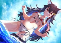 bikini cleavage double_fox_shadow_puppet female female_only fox_shadow_puppet hololive hololive_gamers hololive_japan ookami_mio solo solo_female swimsuit virtual_youtuber wolf_ears wolf_girl