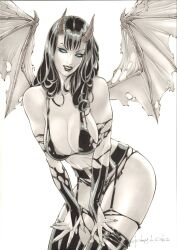 1girls big_breasts black_hair black_lipstick chaos_comics curvaceous curvy_body curvy_female curvy_figure demon_girl demon_horns demon_wings ed_benes_studio latex_bra latex_gloves latex_thighhigh_boots long_hair looking_at_viewer purgatori rubismar_da_costa seductive seductive_eyes signature solo_female tagme voluptuous_female