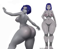 1girls aeondud alternate_version_available back_view big_ass big_breasts big_butt completely_nude completely_nude_female dc dc_comics female female_focus female_only purple_hair rachel_roth raven_(dc) rear_view superheroine teen_titans thick_thighs white_background wide_hips