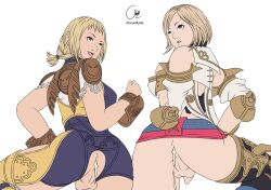 2futas after_anal after_sex anus ashelia_b'nargin_dalmasca ass asshole back back_view balls blonde_hair bottomless breasts choconillatte clothed clothing crotchless cum_in_ass dickgirl duo final_fantasy final_fantasy_xii flat_colors futa_only futa_sans_pussy futanari human inviting_to_sex light-skinned_futanari light_skin looking_back mostly_clothed penelo penis presenting_anus short_hair standing thighhighs