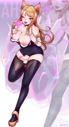 1futa ahri alternate_costume areolae balls big_breasts blonde_hair breasts clothed clothing erection futa_only futanari human k/da_ahri k/da_series large_breasts league_of_legends light-skinned_futanari light_skin littlemedecine long_hair looking_at_viewer nipples partially_clothed penis solo thick_thighs thighhighs tinnies wide_hips