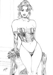 1girls big_breasts black_queen black_white_body curvaceous curvy_body curvy_female curvy_figure dominant_female dominatrix ed_benes_studio hair_bun hellfire_club iago_maia jean_grey latex_corset latex_gloves latex_thong looking_at_viewer marvel marvel_comics signature solo_female tagme voluptuous_female x-men