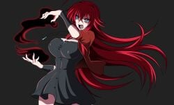 angry angry_face anime_style big_breasts black_dress blue_eyes breasts color colored cosplay crossover demon_girl dress female female_only high_school_dxd huge_breasts jacket large_breasts marvel marvel_cinematic_universe marvel_comics oldhorrorz red_hair rias_gremory scarlet_witch solo wanda_maximoff