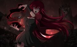 angry angry_face anime_style big_breasts black_dress blue_eyes breasts color colored cosplay crossover demon_girl dress female female_only high_school_dxd huge_breasts jacket large_breasts marvel marvel_cinematic_universe marvel_comics oldhorrorz red_hair rias_gremory scarlet_witch solo wanda_maximoff