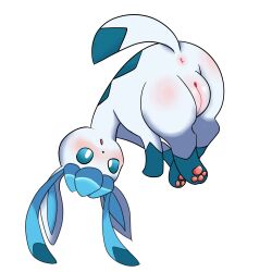 absurd_res anus ass blue_body eeveelution female feral generation_4_pokemon genitals glaceon hi_res horuru looking_at_viewer nintendo pokemon pokemon_(species) pussy raised_tail simple_background solo video_games white_background