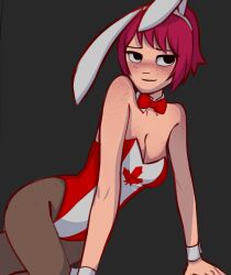 blush bunny_ears bunnysuit canada cleavage clothing female freckles headwear human kim_pine legwear maple_leaf neckwear pale_skin raccsquisite1 scott_pilgrim wristwear