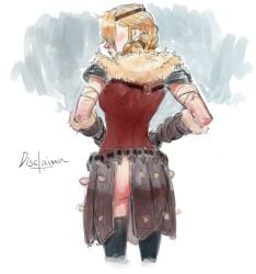 1girls astrid_hofferson blonde_hair blue_eyes disclaimer dreamworks female female_only how_to_train_your_dragon red_clothing red_shirt solo solo_female viking wardrobe_malfunction