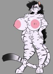 1girls anthro areolae big_breasts big_nipples black_hair black_stripes commission completely_nude fur furry furry_only green_eyes huge_breasts humanoid mammal mammal_humanoid naked naked_female nipples nude nude_female original pixelzsinful stripes tail thick_thighs tiger tiger_humanoid white_fur white_tiger wide_hips