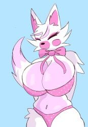 2022 animatronic anthro big_breasts black_nose blush breasts canid canine chubby chubby_female clothed clothes clothing colored curvy curvy_body curvy_female curvy_figure female female_only five_nights_at_freddy's fox fur furry furry_only huge_breasts incapacity lagomorph mangle_(fnaf) massive_breasts naked pink_body pink_fur pink_hair robot scottgames simple_background slightly_chubby tail thick_thighs thighs white_body white_fur white_hair