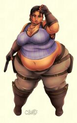 1girls african african_female bbw big_breasts breasts capcom chunkerchunks cleavage dark-skinned_female dark_skin fat female female_only fully_clothed obese overweight resident_evil resident_evil_5 sheva_alomar solo thick_thighs wide_hips