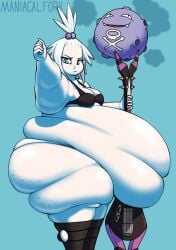 1girls bbw belly belly_overhang big_belly female female_focus huge_belly maniacalfork obese obese_female overweight overweight_female pokemon pokemon_bw pokemon_bw2 roxie_(pokemon) short_hair white_hair