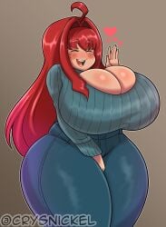 1girls big_ass breasts_bigger_than_head crysnickel enormous_ass enormous_breasts gigantic_breasts happy heart huge_ass huge_breasts long_hair massive_ass massive_breasts momma_j(neo_hajime) red_hair tagme thick thick_ass thick_thighs wave waving wide_hips