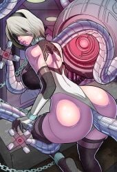 1girls anal ass black_legwear black_thighhighs clothed_sex clothing female from_behind hombre-blanco nier:_automata penetration sex short_hair spread_legs tentacle thighhighs wide_hips yorha_2b