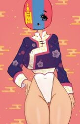 abstract_background big_breasts countryhumans countryhumans_girl female female_only flawsy half_naked mongolia_(countryhumans) solo