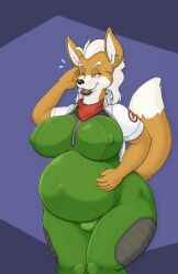 canine fox fox_mccloud nintendo pihlaja pregnant ready_to_pop rule_63 star_fox tight_clothing