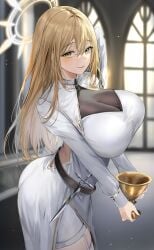 1girls ass_in_dress big_ass big_breasts blonde_hair bulge_through_clothing bulging_breasts carrying_object curvaceous curvy_body curvy_female curvy_figure dress lillly long_hair original original_character solo_female tagme voluptuous_female white_dress