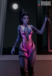 1girls 3d amelie_lacroix blender blizzard_entertainment blue_body blue_skin bodysuit breasts female female_only looking_at_viewer overwatch solo tattoo vivans wide_hips widowmaker yellow_eyes