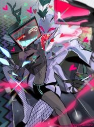 2boys bite bite_mark blush crying fishnets gay hazbin_hotel male smooth_skin tagme tears valentino_(hazbin_hotel) vox_(hazbin_hotel) yaoi