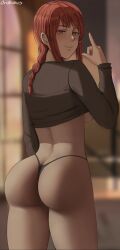 1girls ass ass_cleavage ass_focus back_view big_ass big_butt butt butt_crack chainsaw_man female female_only looking_at_viewer looking_back makima_(chainsaw_man) red_hair savagexthicc solo solo_female thick_ass thick_thighs thong yellow_eyes