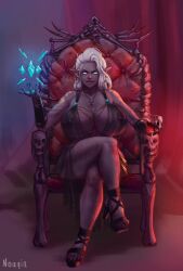 alliance_female big_breasts breasts chair dress elf elf_ears elf_female elf_girl female heels huge_breasts large_breasts legs_crossed magic night_elf night_elf_female noaqin oc open_toe_shoes original original_character pointy_ears scar sitting sitting_on_chair smile smiling solo solo_female solo_focus thick_thighs warcraft white_hair world_of_warcraft wow