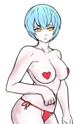 angela_(library_of_ruina) angela_(lobotomy_corporation) bikini blue_hair breasts heart_pasties library_of_ruina medium_breasts pasties project_moon red_pasties