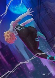 1girls blonde_female blonde_hair female female_focus female_only ghost-spider gwen_stacy marvel marvel_comics mask_off noaqin presenting presenting_hindquarters skin_tight solo solo_female solo_focus spider-gwen spider-man:_into_the_spider-verse superheroine