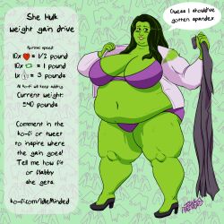 1girls bbw belly big_belly big_breasts blush bra breasts fat female green_skin idle-minded large_breasts marvel obese overweight panties she-hulk thick_thighs thighs weight_gain