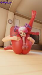 3d 69 callisto_(fortnite) demon demon_futa demon_horns demon_tail desdemona_(fortnite) fortnite futa_on_female futanari glasses hair_over_eyes hat horns jinxed_xp leg_lock oral red_skin short_hair tail tattoo tattoos white_hair