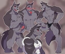 abs anthro balls bara biceps bulge canid canid_demon clothing demon erection eyebrows foreskin fur genitals glans grey_body grey_fur hellhound helluva_boss hi_res humanoid_genitalia humanoid_penis looking_at_viewer male male/male male_only mammal masturbation muscular muscular_anthro muscular_male muscular_thighs muto20002 nipples nude pecs penis pose pubes quads raised_tail red_sclera sitting smile smiling_at_viewer solo thick_penis thick_thighs underwear vortex_(helluva_boss)