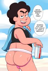 1boy aged_up ass before_sex butt cartoon_network english english_text gay jerseydevil jockstrap looking_at_viewer looking_back looking_back_at_viewer male male_focus male_only male_solo mentioned_character peedee_fryman solo solo_focus solo_male steven_quartz_universe steven_universe steven_universe_future sweat talking_to_viewer text text_bubble towel warner_brothers