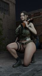 1girls 3d big_ass big_breasts big_butt capcom claire_redfield female female_only military resident_evil resident_evil_2 resident_evil_2_remake solo tactical_nudity xxxlolxxx